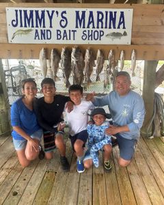 Black drum fishing catch displayed at Jimmy's Marina and Bait Shop in Port Isabel TX