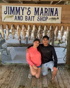 Black drum fishing display at Jimmy's Marina and Bait Shop in Port Isabel TX showing multiple fish catch