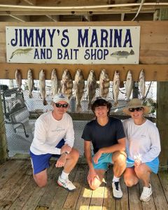 Fresh caught fish displayed at Jimmy's Marina and Bait Shop in Port Isabel TX with successful fishing group