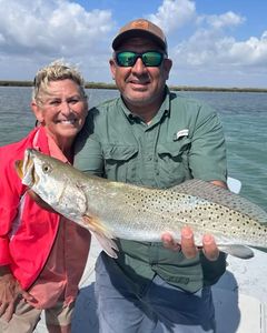 Speckled trout catch displayed on fishing boat in Port Isabel TX waters