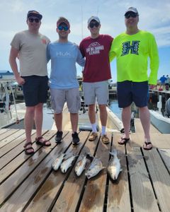 Two fishing enthusiasts enjoying a cruises and fishing adventure in NC