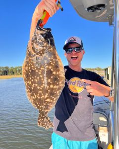 Impressive catch of a 28-inch Southern Flounder in NC