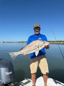 A person fishing for a black drum fish in FL