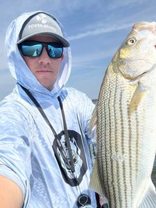 Angler fishing for striped bass in Cleveland
