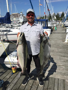 Two rainbow trout caught while fishing in Ontario