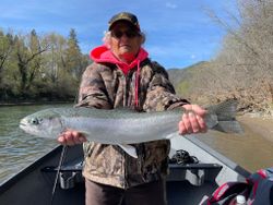 A large rainbow trout caught while fishing in Grants Pass