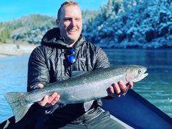 Angler with a 30-inch rainbow trout in Grants Pass