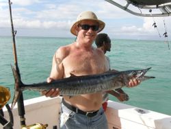 Wahoo fish caught at Pigeon Point Beach by 2 people fishing