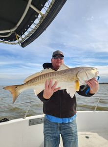 A lone fisherman reels in a catch in TX