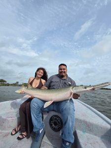 Alligator gar catch on fishing boat in Texas City TX waters