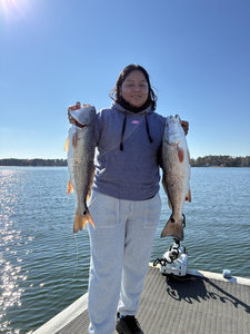 Nice pair of redfish using light tackle and jigging techniques in Norfolk waters!