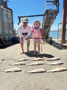 Fishing catch of redfish displayed on dock in Norfolk VA
