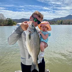 Wiper (Hybrid striped bass) fish caught by two people in Cornelia