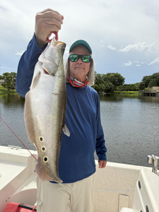 Great catch trolling with light tackle! Partly cloudy conditions made for perfect fishing weather.