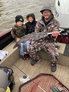 Photograph of a large blue catfish caught while fishing in Wisconsin
