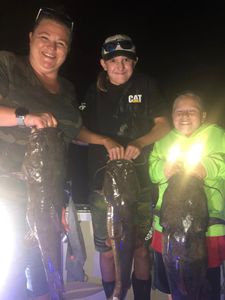 Three fish caught in Avon Lake during a fishing trip