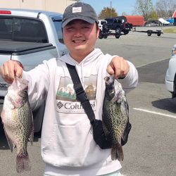 Two crappie caught fishing in King George VA displayed in parking lot