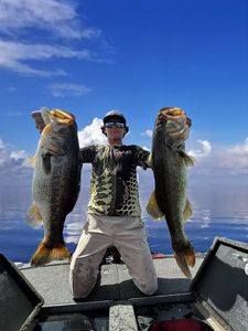Two largemouth bass caught while fishing in Florida