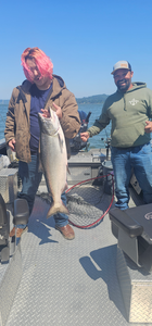 Nice Chinook salmon pulled in with the net in Coos Bay! Weather cleared up perfectly for an exciting adventure.