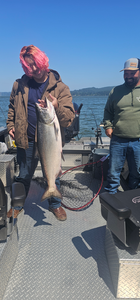 Nice Chinook salmon from Coos Bay! Weather cleared up perfectly for this catch.