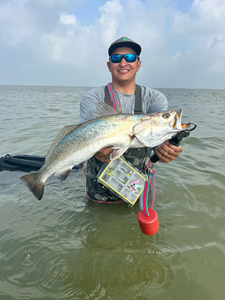 Two people fishing with a 27-inch catch in Corpus Christi