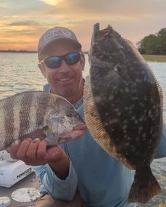 Two Southern Flounder and Sheepshead fish caught in SC