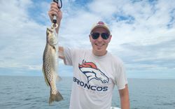 A spotted weakfish measuring 18 inches, caught fishing in NC.