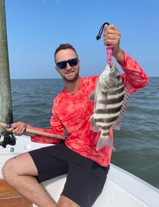 A fisherman with a sheepshead fish catch in Wanchese