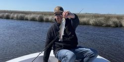 A spotted weakfish, 13 inches long, caught while fishing in Wanchese