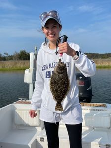 A single summer flounder fish caught in Wanchese
