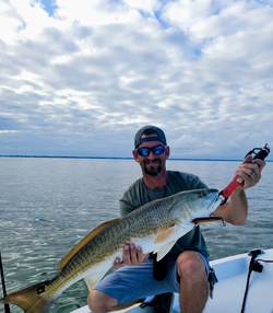 Angler with a large redfish in Morehead City