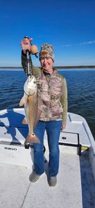 Redfish caught during fishing trip in Port O'Connor TX on boat deck