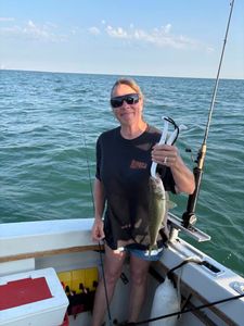 Angler with fishing rod at Port Clinton
