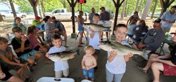 Three striped bass caught while fishing in Lexington