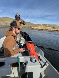 Fishing from boat on river in Newport PA with fishing rods and equipment