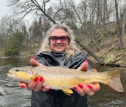 Angler holding a 26-inch sea trout in Michigan