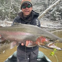 Fishing for a big rainbow trout in Baldwin