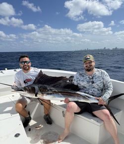 An angler catching an Atlantic Sailfish in Miami Beach
