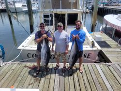 Two yellowfin and blackfin tuna, large fish caught in Cape May