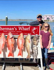5 red grouper fish caught in TX during fishing tour