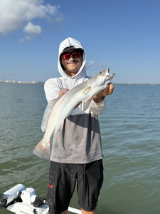 Great catch using deep sea jigging techniques! Clear conditions made for an exciting adventure on the water.