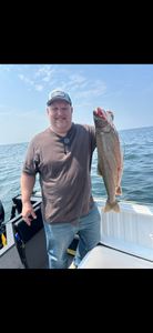 Fisherman with one fishing rod enjoying the outdoors in NY