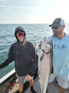 Chinook salmon catch displayed on fishing boat in Sackets Harbor NY