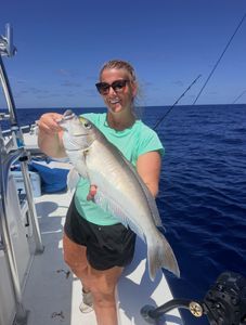 Large silver fish caught while fishing in Morehead City NC waters from boat deck