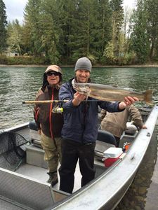 Angler holding a pink salmon in Chehalis