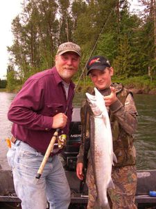 Photograph of a 23-inch pink salmon caught while fishing in WA