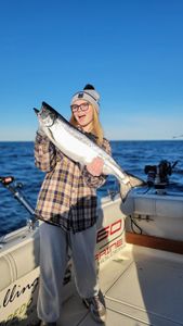 Angler with a big 22-inch fish in Manistee