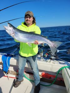 Stunning photograph of a magnificent 34-inch pink salmon caught while fishing in MI