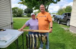 Two anglers with three northern pike in Cape Vincent