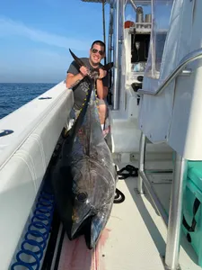 Impressive catch of a Blackfin Tuna, measuring 58 inches, in Yarmouth